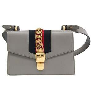 GUCCI Gray Leather Sylvie Shoulder Bag